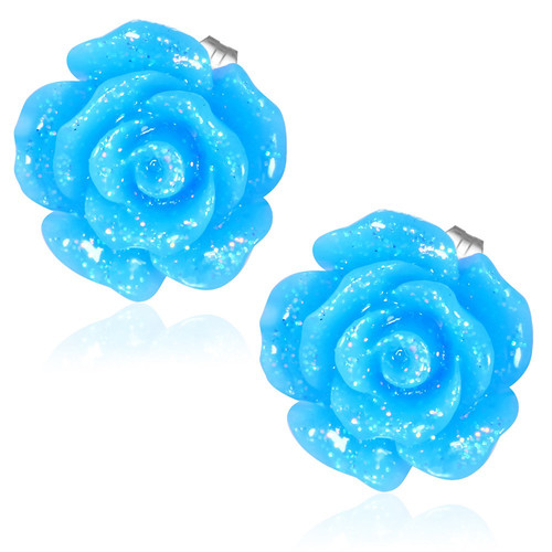 Světle modrý květ - Ocelové náušnice