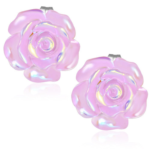 Světle růžový perleťový květ - Ocelové náušnice