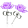 Fialový třpytivý květ růže- Ocelové náušnice