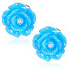 Modrý třpytivý květ s kamínkem - Ocelové náušnice