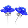 Ocelové náušnice modré květiny s kamínky