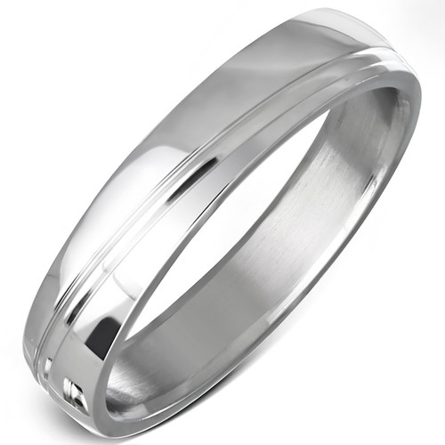 Ocelový prsten s linkou vedenou šikmo