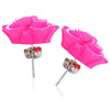 Růžová perleťová květina s lístky - Ocelové náušnice